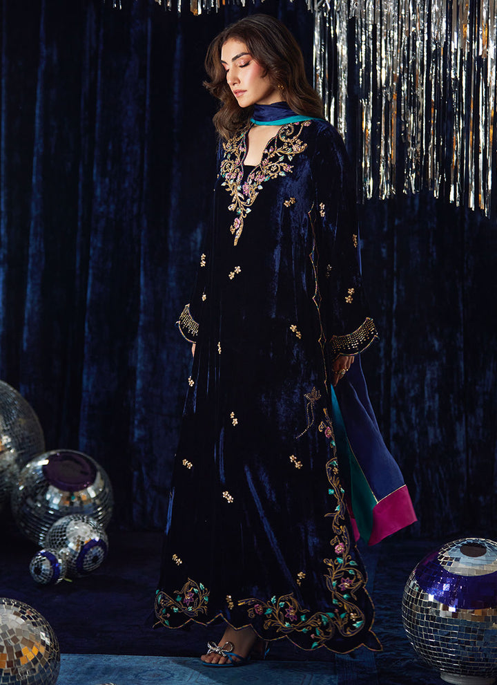 Farah Talib Aziz | Luxe Pret | Valeh Navy Shirt And Dupatta - House of Ayeza