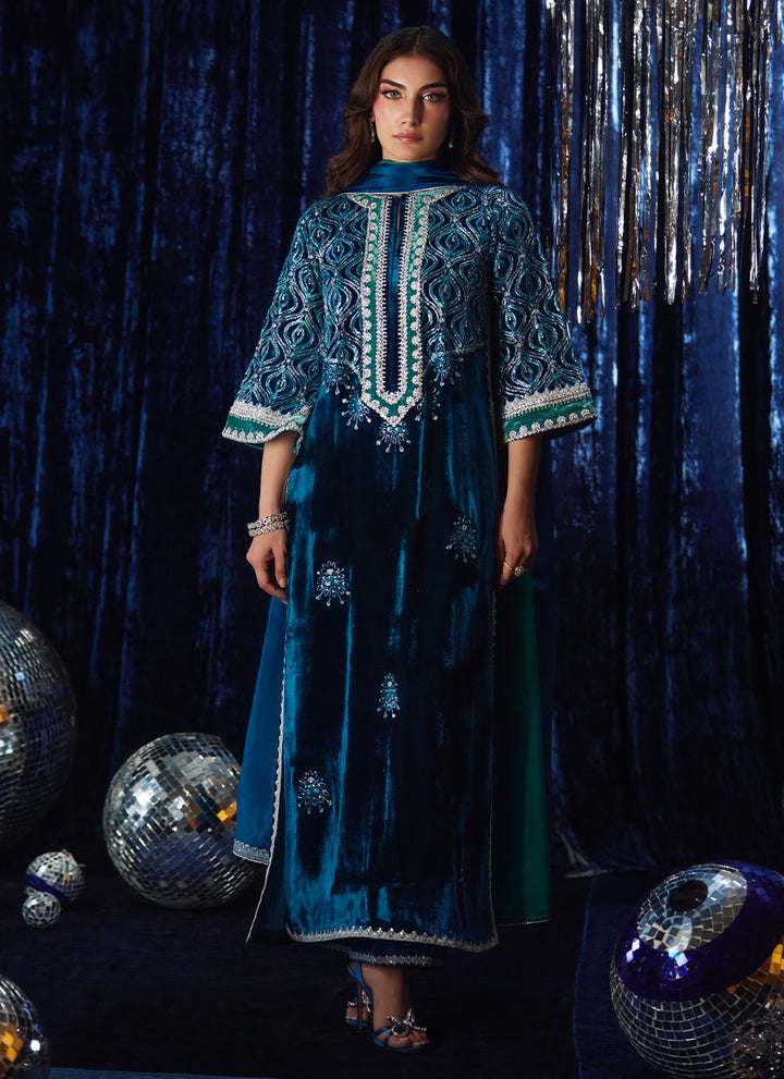Farah Talib Aziz | Luxe Pret | Teen Teal Shirt And Dupatta - House of Ayeza