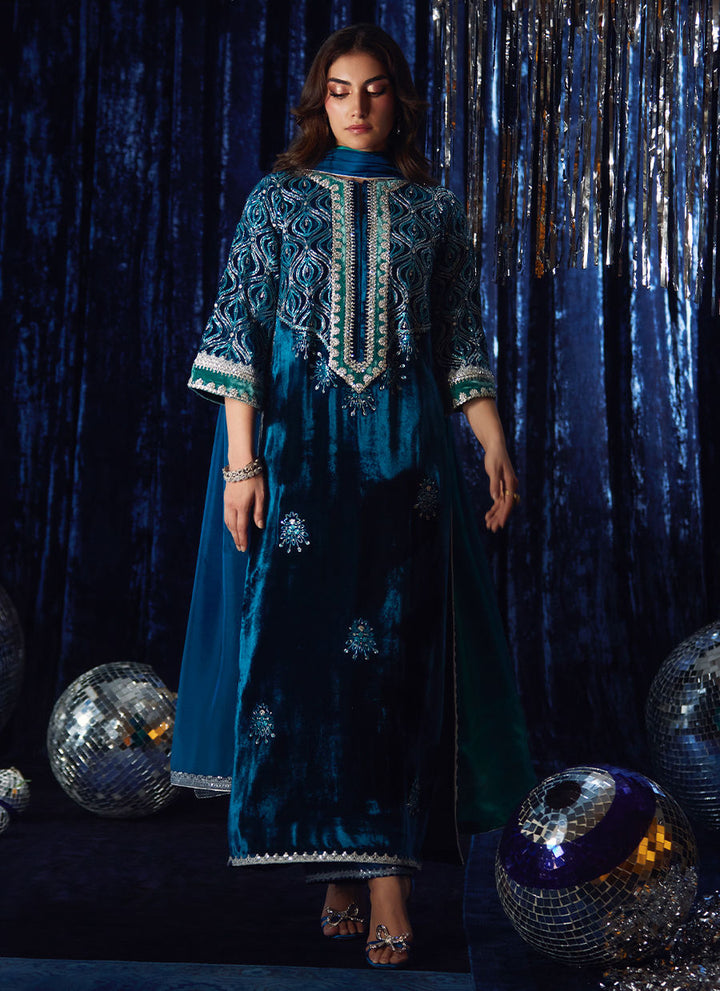 Farah Talib Aziz | Luxe Pret | Teen Teal Shirt And Dupatta - House of Ayeza