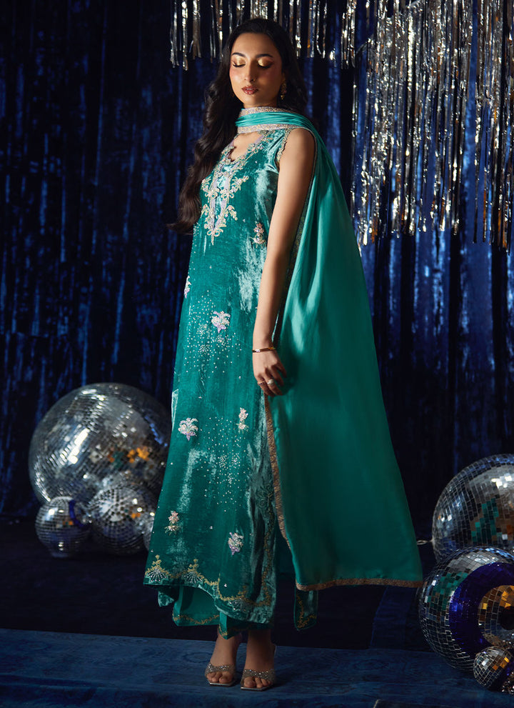 Farah Talib Aziz | Luxe Pret | Ansy Aqua Shirt And Dupatta - House of Ayeza