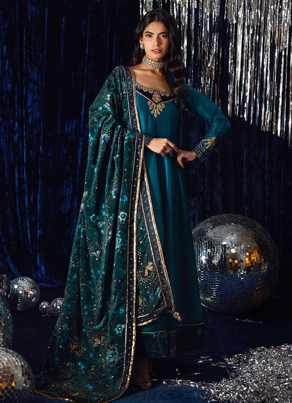 Farah Talib Aziz | Luxe Pret | Amura Teal Kalidaar - House of Ayeza
