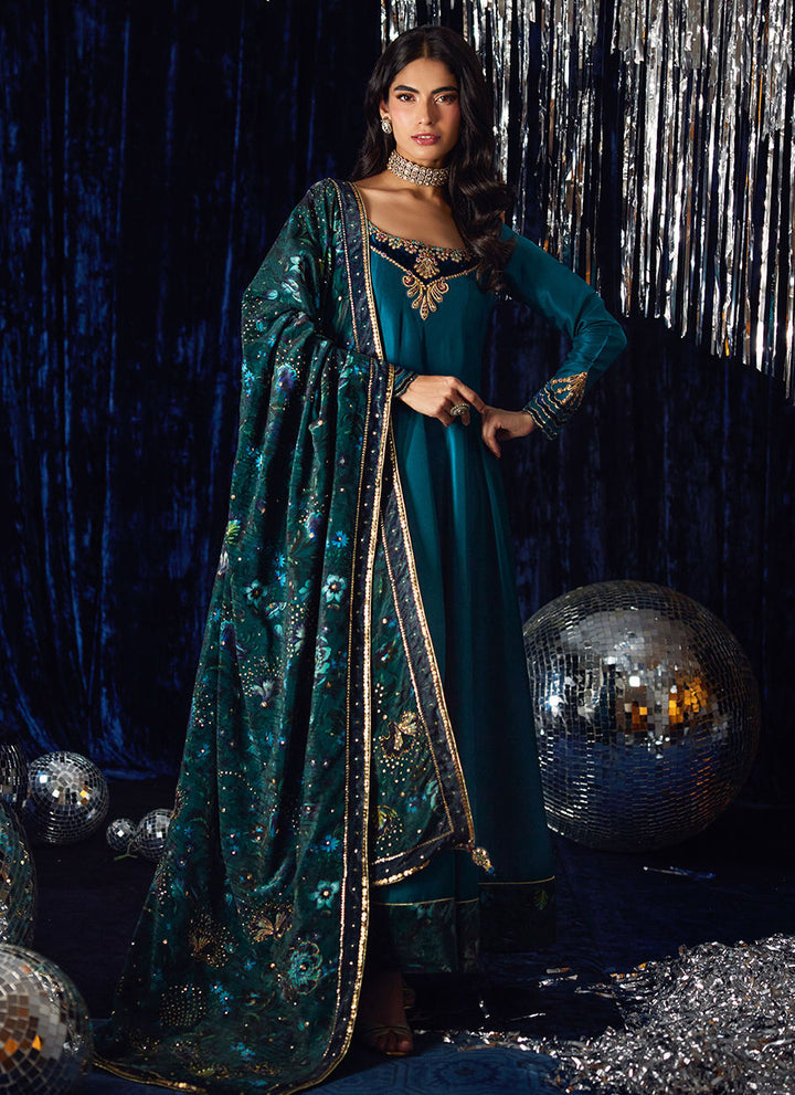 Farah Talib Aziz | Luxe Pret | Amura Teal Kalidaar - House of Ayeza
