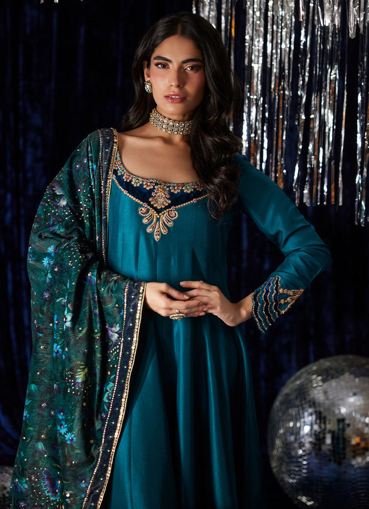 Farah Talib Aziz | Luxe Pret | Amura Teal Kalidaar - House of Ayeza