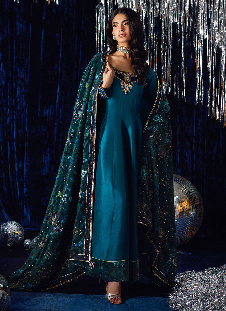 Farah Talib Aziz | Luxe Pret | Amura Teal Kalidaar - House of Ayeza