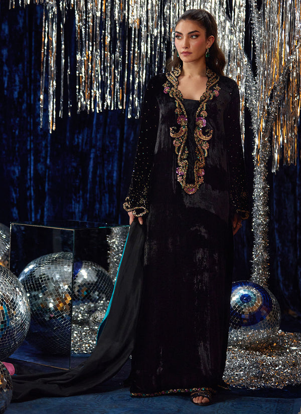 Farah Talib Aziz | Luxe Pret | Nori Black Kaftan - House of Ayeza