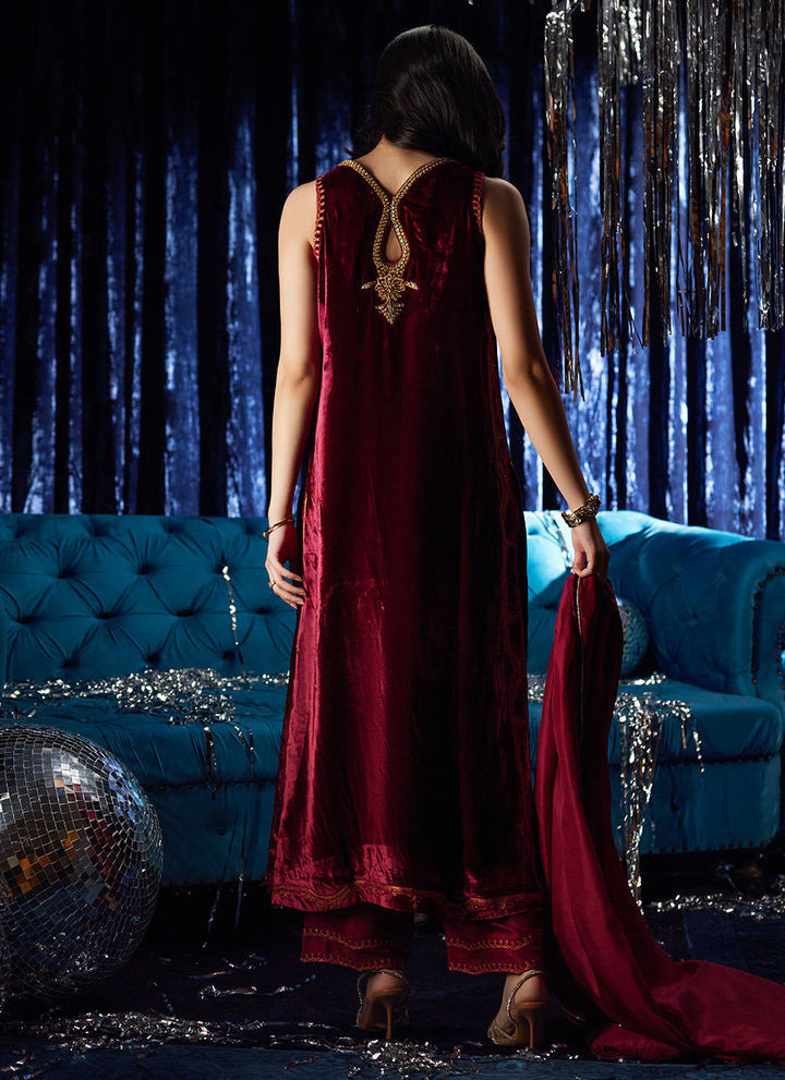 Farah Talib Aziz | Luxe Pret | Arden Garnet Shirt And Dupatta - House of Ayeza