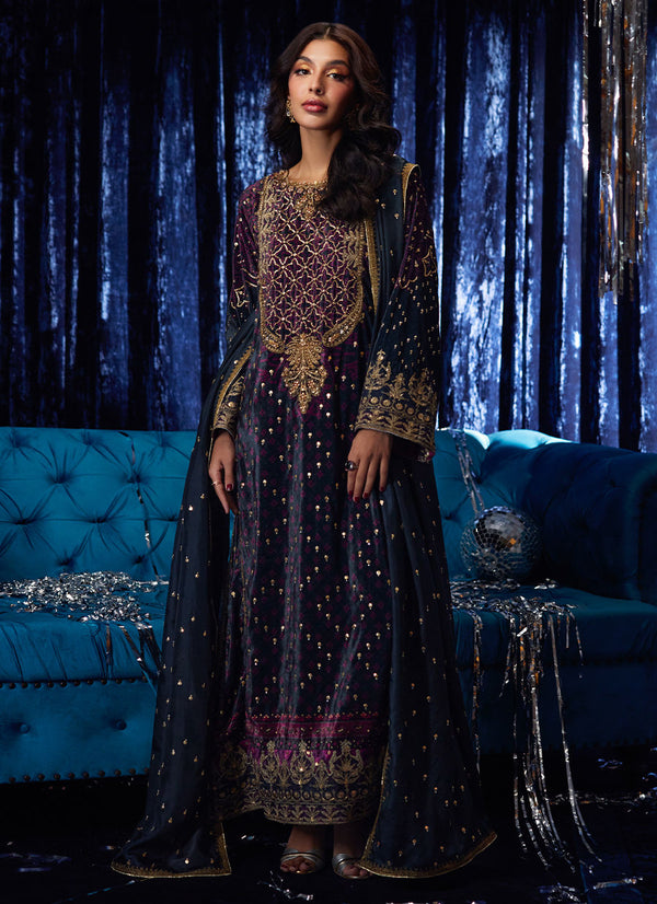 Farah Talib Aziz | Luxe Pret | Reeya Velvet Shirt And Dupatta - House of Ayeza