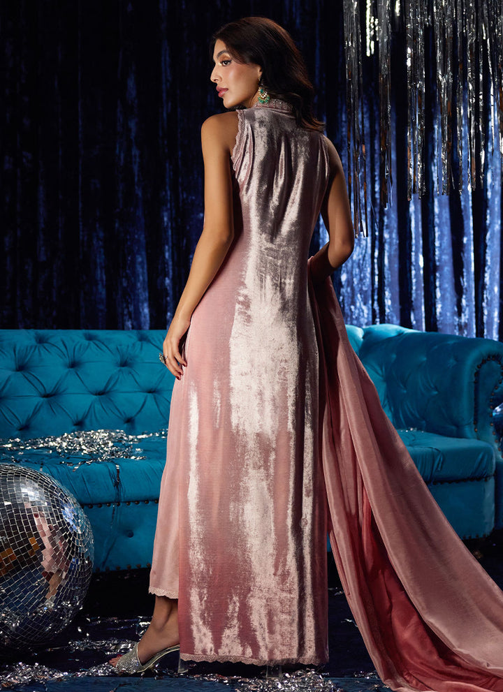 Farah Talib Aziz | Luxe Pret | Calista Misty Rose Shirt And Dupatta - House of Ayeza