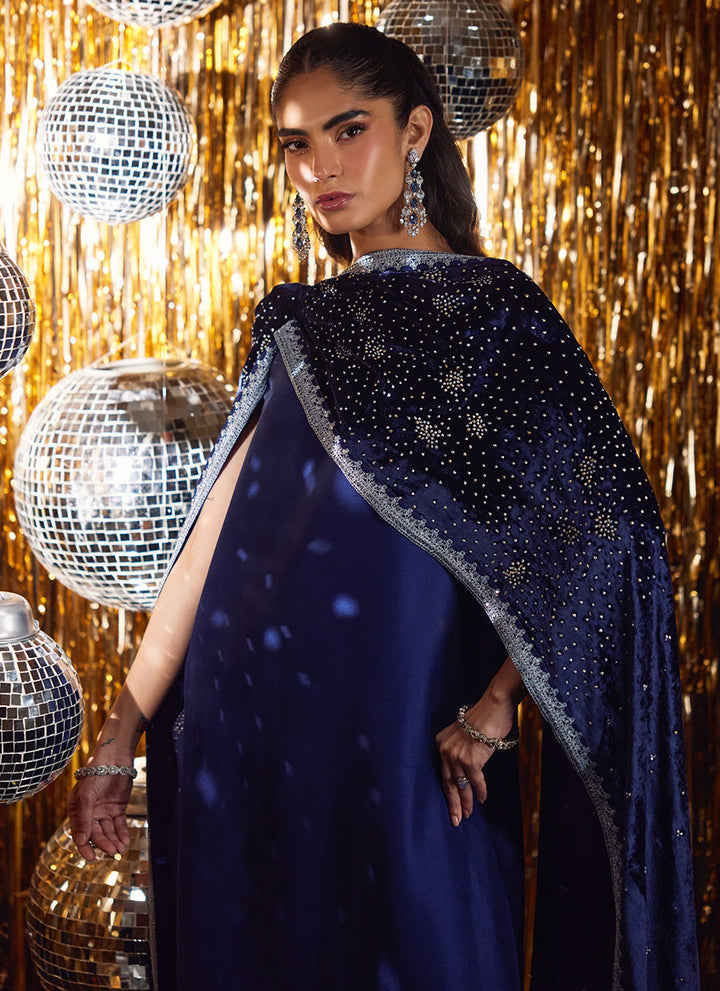 Farah Talib Aziz | Luxe Pret | Elyra Velvet Shirt And Pre-Draped dupatta - House of Ayeza