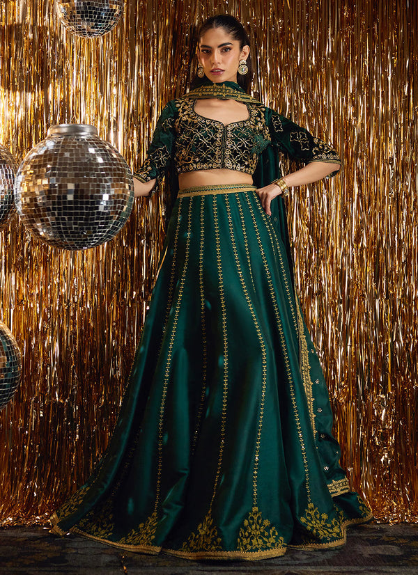 Farah Talib Aziz | Luxe Pret | Sera Emerald Lehnga Choli - House of Ayeza