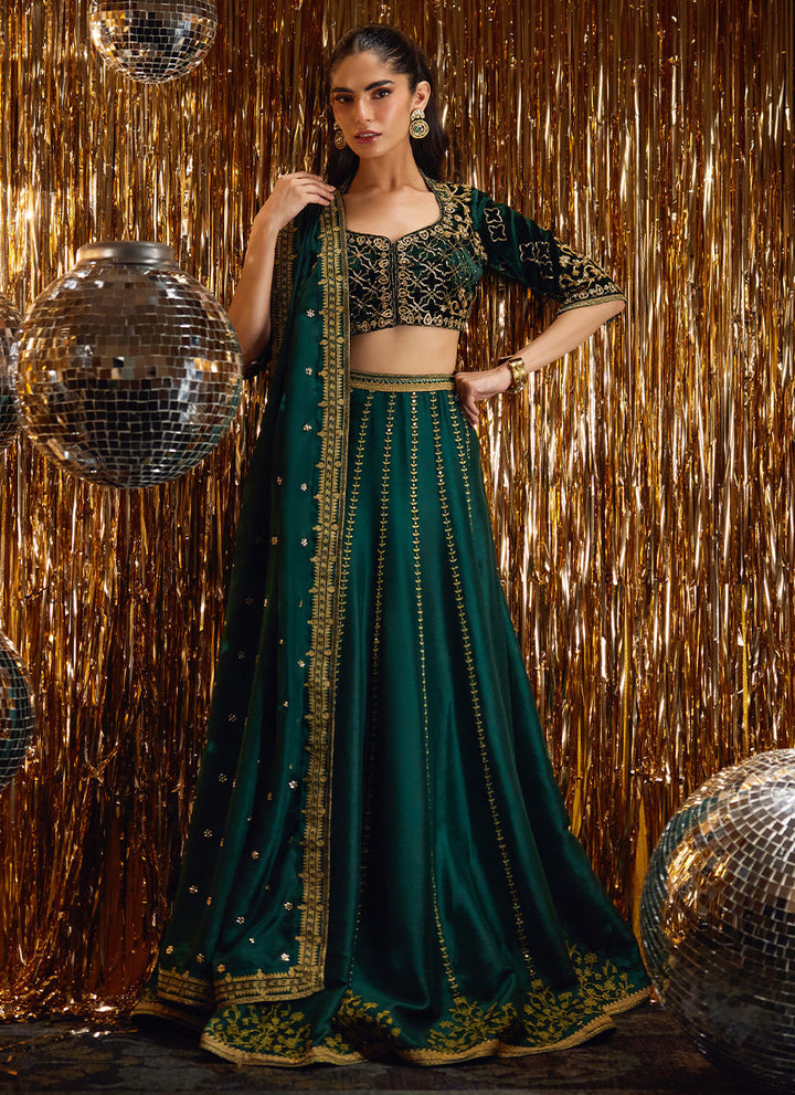 Farah Talib Aziz | Luxe Pret | Sera Emerald Lehnga Choli - House of Ayeza