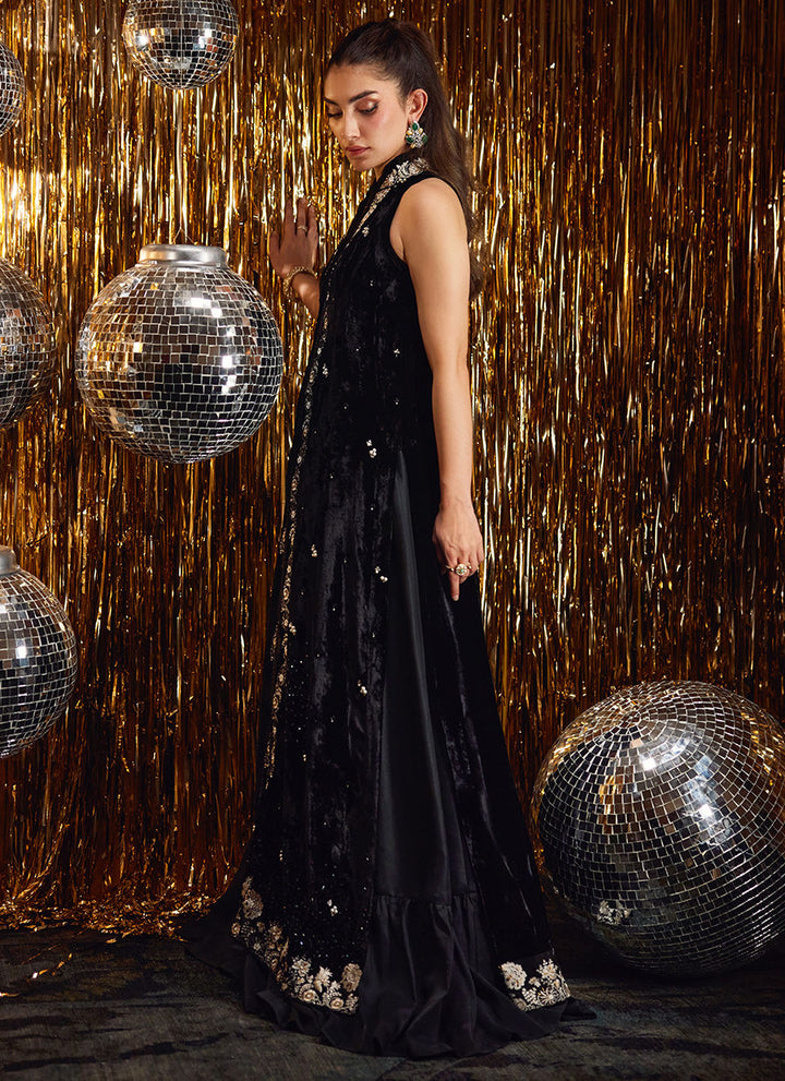 Farah Talib Aziz | Luxe Pret | Aveline Black Velvet Jacket - House of Ayeza