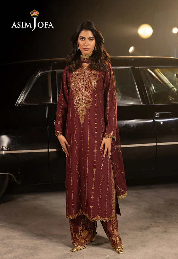 Asim Jofa | Luxury Festive Rejoice | AJLFF-04 Embroidered Silk 3 Pcs - House of Ayeza