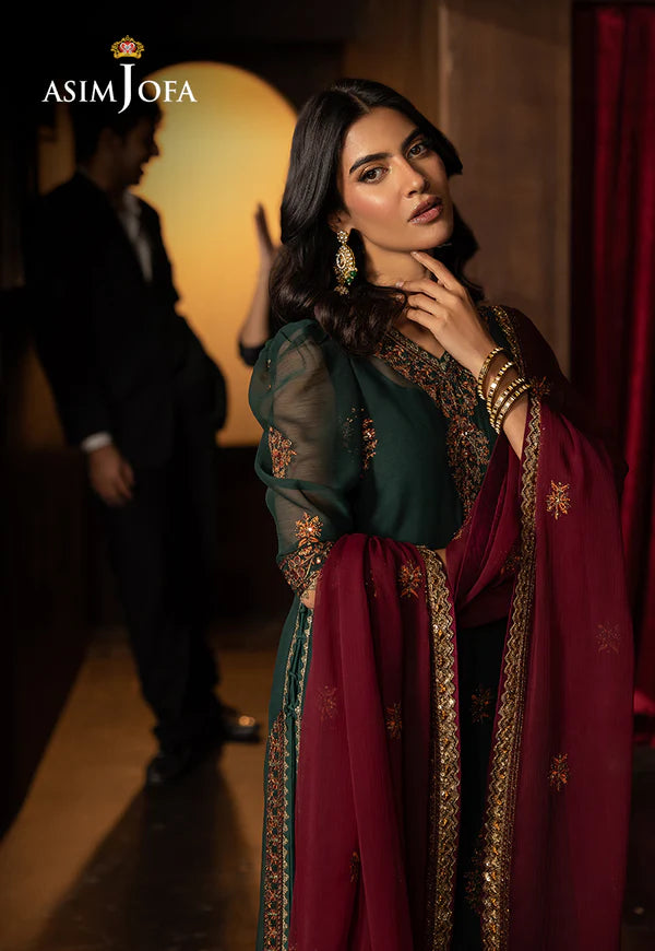 Asim Jofa | Luxury Festive Rejoice | AJLFF-02 Embroidered Chiffon 3 Pcs - House of Ayeza