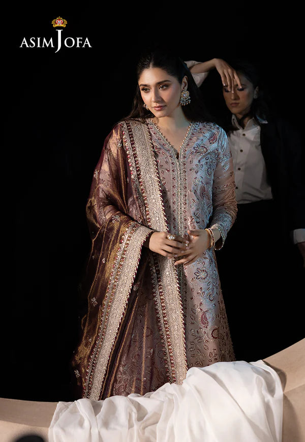 Asim Jofa | Luxury Festive Rejoice | AJLFF-10 Embroidered Zari Tissue 3 Pcs - House of Ayeza