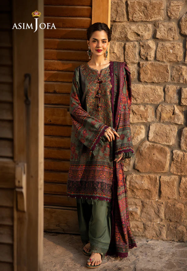 Asim Jofa | Winter Collection | AJUW-17 EMBROIDERED VISCOSE 3 Pcs - House of Ayeza