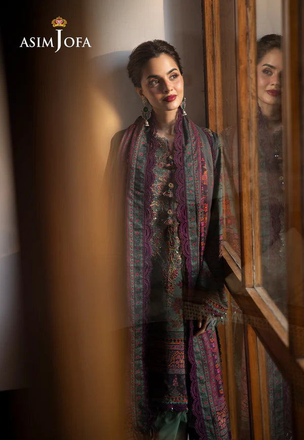 Asim Jofa | Winter Collection | AJUW-17 EMBROIDERED VISCOSE 3 Pcs - House of Ayeza