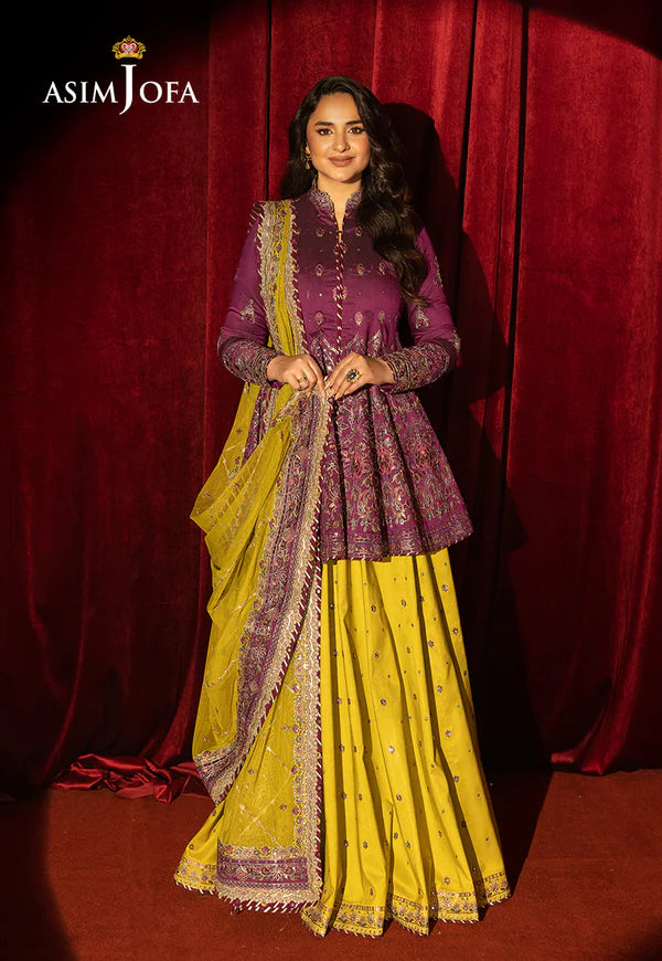 Asim Jofa | Luxury Festive Rejoice | AJLFF-17 Embroidered Two Tone Cotton Silk 3 Pcs - House of Ayeza
