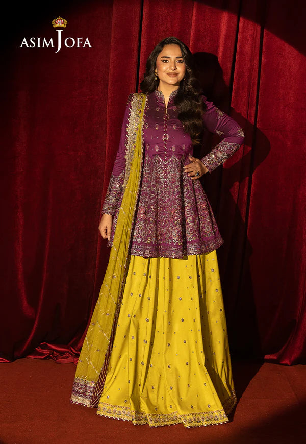 Asim Jofa | Luxury Festive Rejoice | AJLFF-17 Embroidered Two Tone Cotton Silk 3 Pcs - House of Ayeza