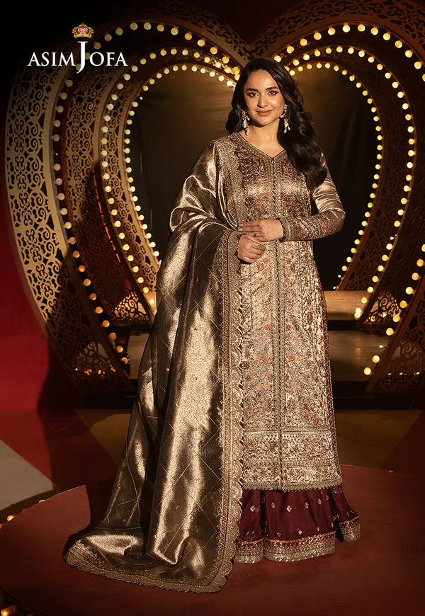 Asim Jofa | Luxury Festive Rejoice | AJLFF-09 Embroidered Zari Tissue 3 Pcs - House of Ayeza