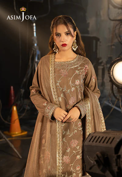 Asim Jofa | Festive Opulence | AJFO-12 EMBROIDERED NET 3 PCS - House of Ayeza