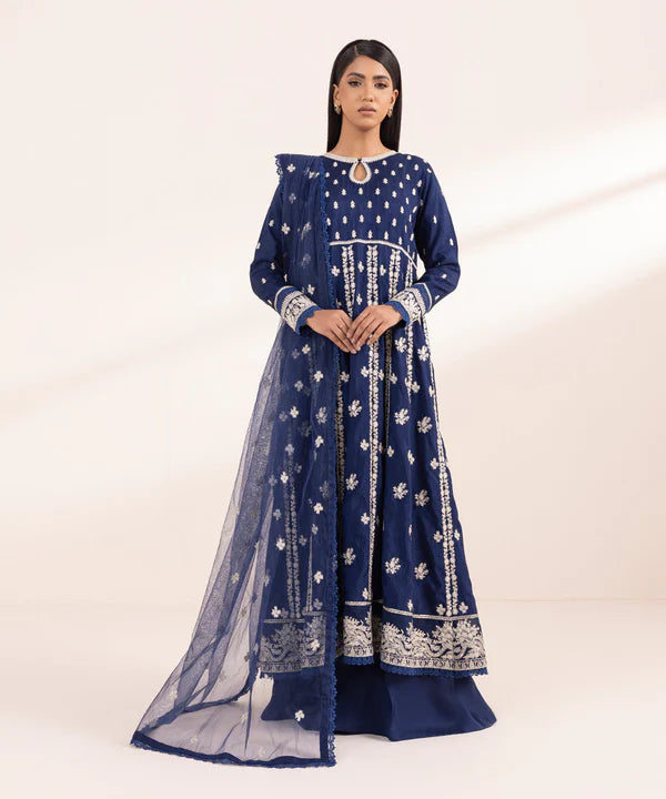 Sapphire | 3 Piece - Embroidered Raw Silk Suit