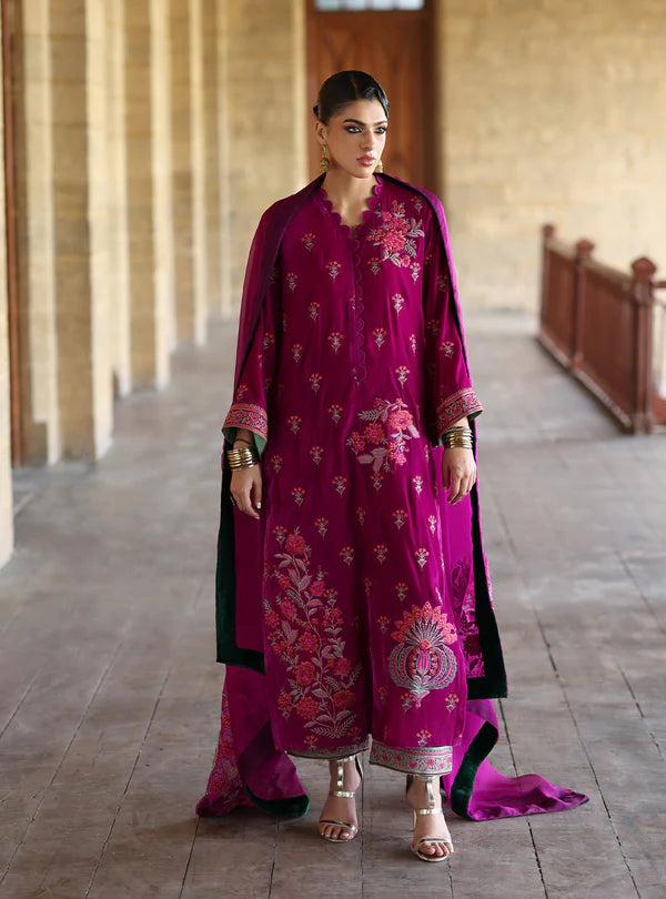 Zainab Chottani | Velura Velvet Edit 25 | Mulberry Long Shirt - House of Ayeza