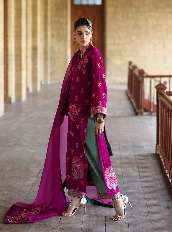 Zainab Chottani | Velura Velvet Edit 25 | Mulberry Long Shirt - House of Ayeza
