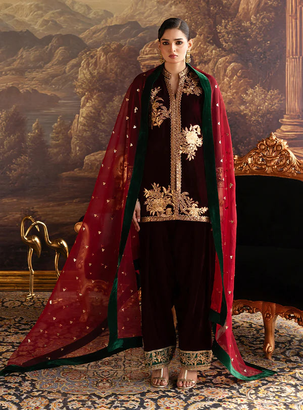 Zainab Chottani | Velura Velvet Edit 25 | Claret Farshi - House of Ayeza
