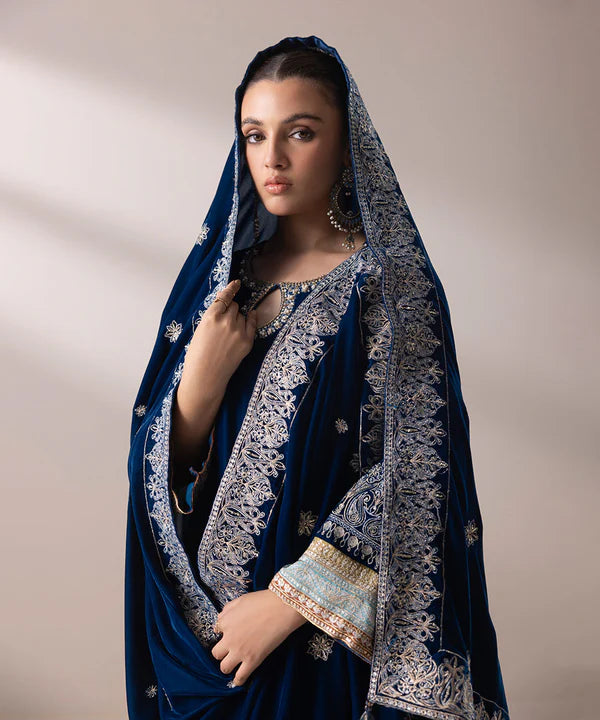 Sapphire | RTW Festive '24 | Embroidered Velvet Dupatta - House of Ayeza