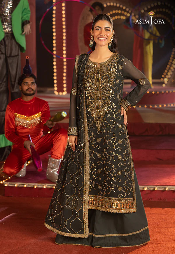 Asim Jofa | Luxury Festive Drop 3 | AJLLF-02 Embroidered Chiffon 3 Pcs - House of Ayeza
