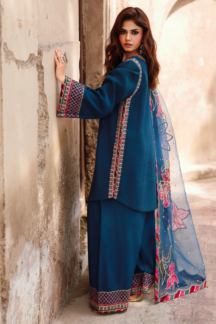 Charizma | Mi-Amor Ready to Wear | 3-PC Embroidered Raw-Silk Suit CMA-5-076H - House of Ayeza