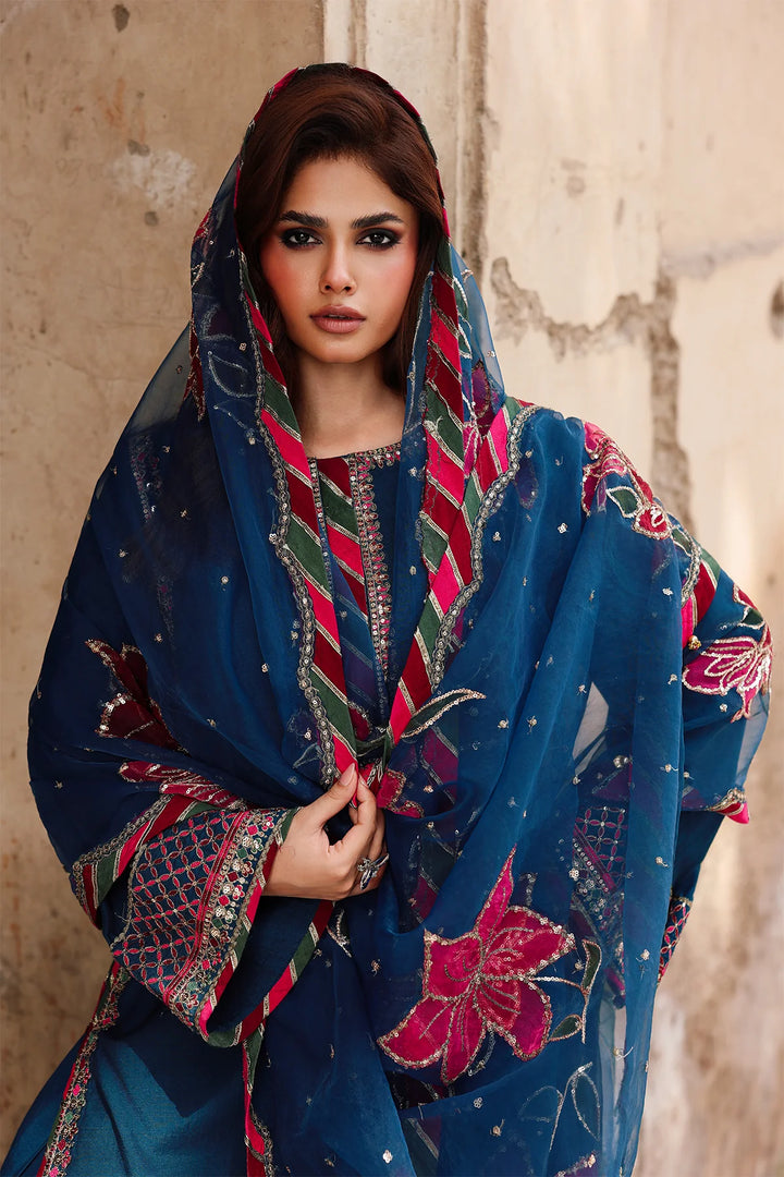 Charizma | Mi-Amor Ready to Wear | 3-PC Embroidered Raw-Silk Suit CMA-5-076H - House of Ayeza