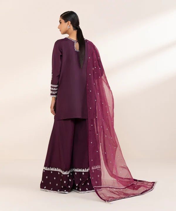 Sapphire | RTW Festive '24 | 3 Piece | Embroidered Raw Silk Suit - House of Ayeza