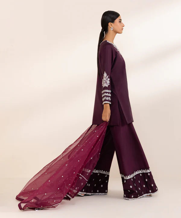 Sapphire | RTW Festive '24 | 3 Piece | Embroidered Raw Silk Suit - House of Ayeza