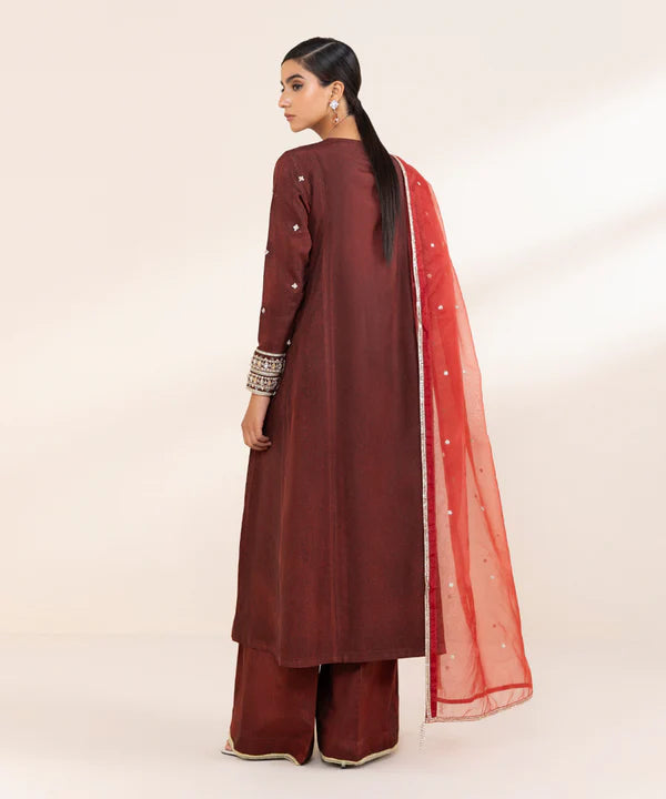 Sapphire | RTW Festive '24 | 3 Piece | Embroidered Raw Silk Suit - House of Ayeza