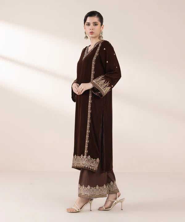 Sapphire | RTW Festive '24 | 2 Piece | Embroidered Raw Silk Suit - House of Ayeza