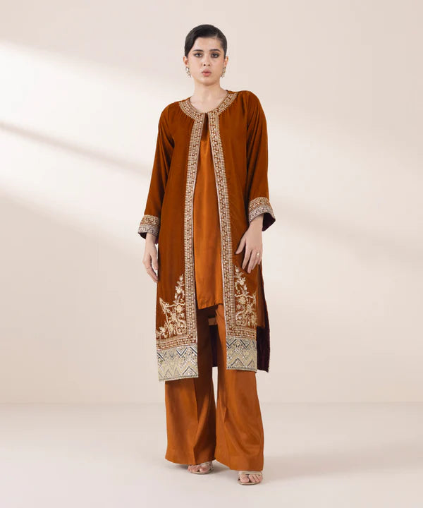 Sapphire | RTW Festive '24 | 2 Piece | Embroidered Raw Silk Suit - House of Ayeza