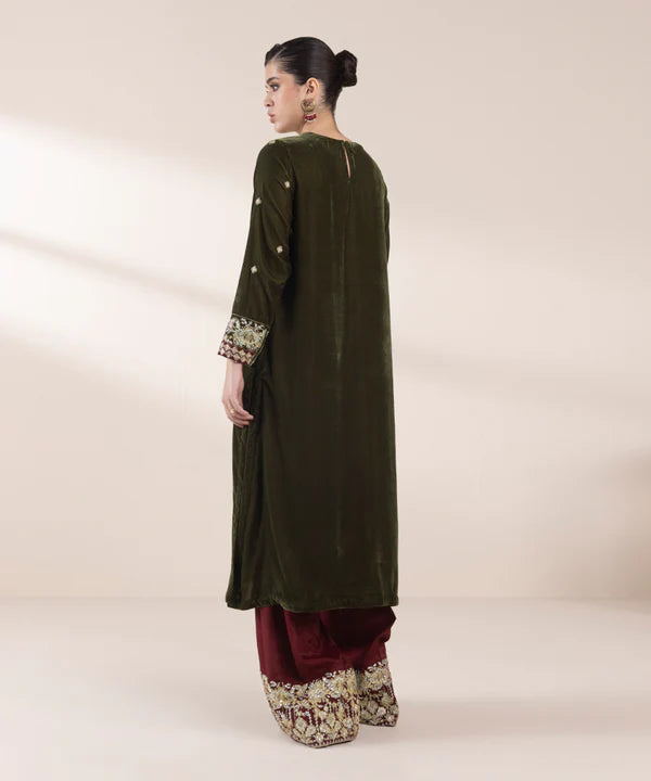 Sapphire | RTW Festive '24 | 2 Piece | Embroidered Raw Silk Suit - House of Ayeza