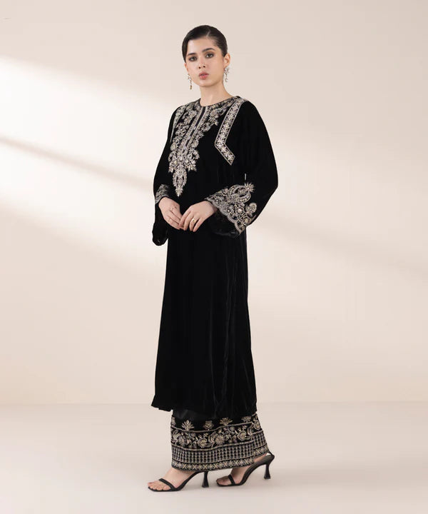 Sapphire | RTW Festive '24 | 2 Piece | Embroidered Velvet Suit - House of Ayeza