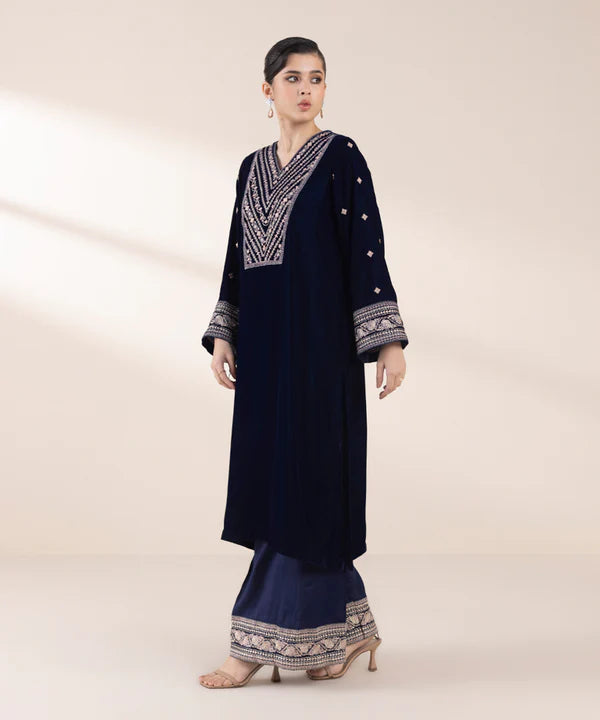 Sapphire | RTW Festive '24 | 2 Piece | Embroidered Raw Silk Suit - House of Ayeza