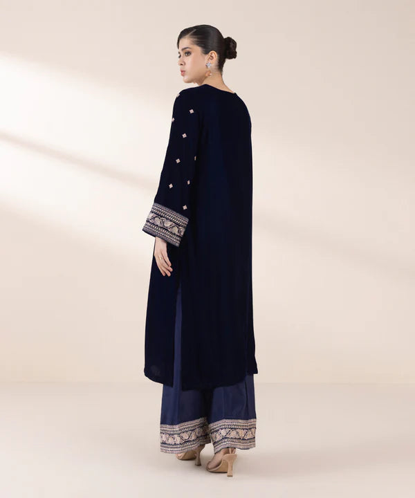 Sapphire | RTW Festive '24 | 2 Piece | Embroidered Raw Silk Suit - House of Ayeza