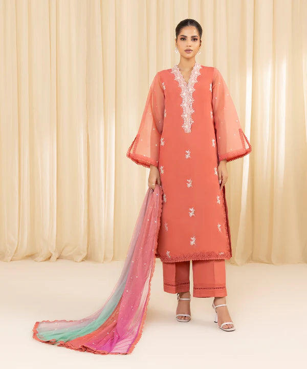 Sapphire | 3 Piece - Embroidered Organza Suit - House of Ayeza