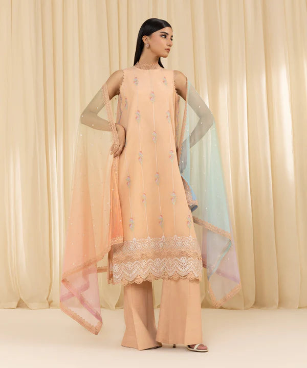 Sapphire | 3 Piece - Embroidered Organza Suit - House of Ayeza