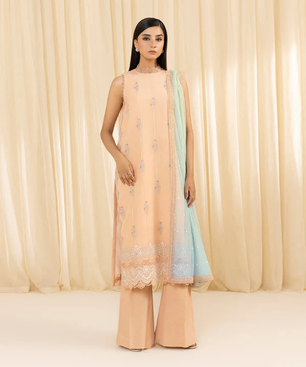 Sapphire | 3 Piece - Embroidered Organza Suit - House of Ayeza