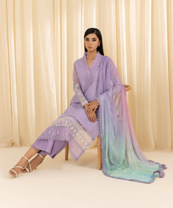 Sapphire | 3 Piece - Embroidered Organza Suit - House of Ayeza