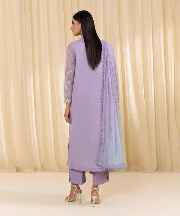 Sapphire | 3 Piece - Embroidered Organza Suit - House of Ayeza