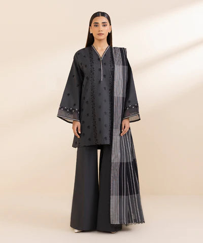 Sapphire | Winter 24 | 3 Piece - Embroidered Cambric Suit - House of Ayeza