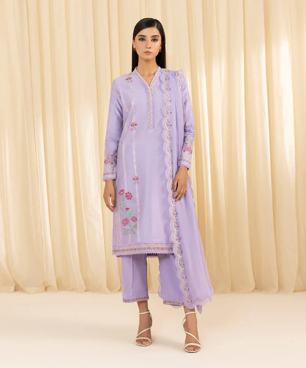 Sapphire | 3 Piece - Embroidered Cotton Net Suit - House of Ayeza