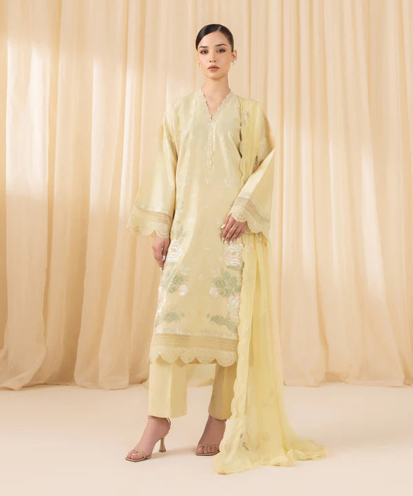 Sapphire | 3 Piece - Embroidered Cotton Net Suit - House of Ayeza